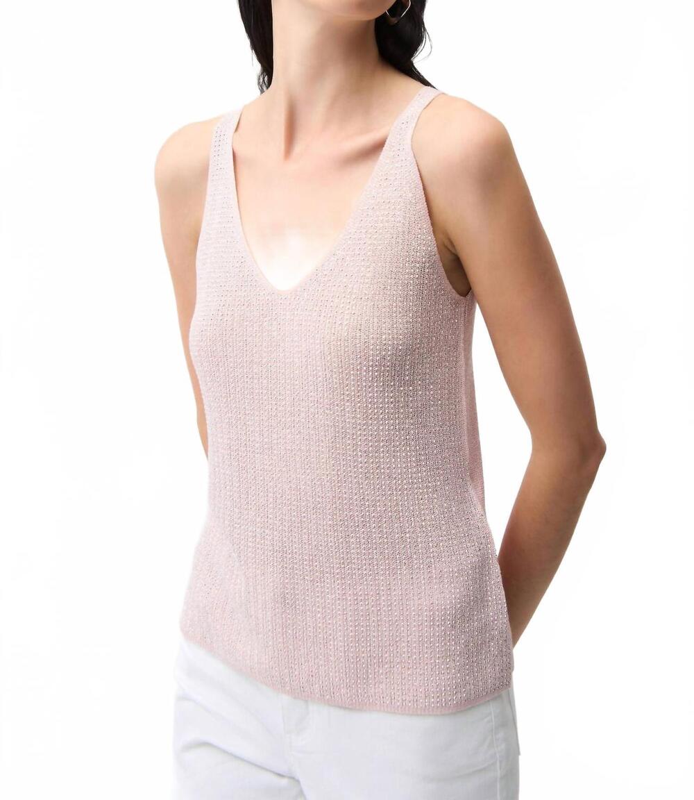 NEW JOSEPH RIBKOFF metallic knitted camisole with rhinestones in petal pink